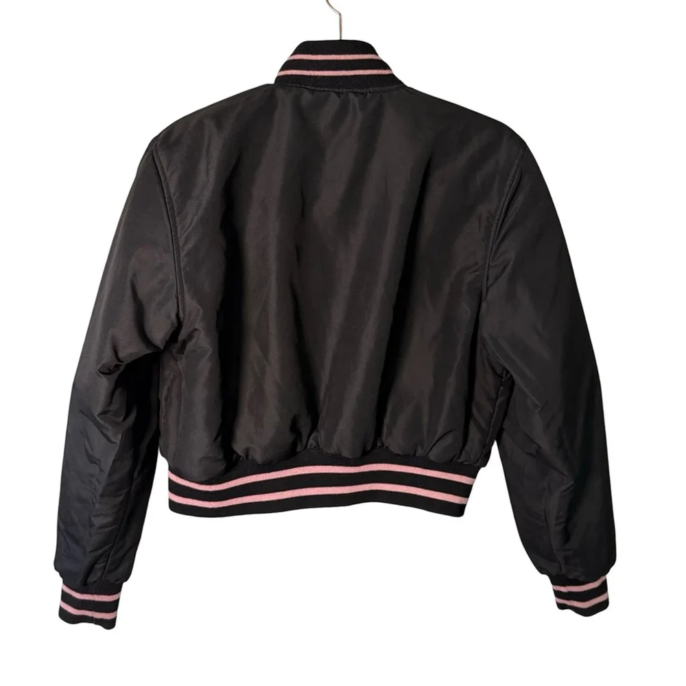 PLAYBOY Vintage Y2K Reversible Black and Pink Leather Letterman’s Jacket Size M - Picture 6 of 16